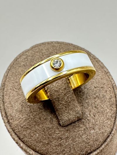 Keramikas gredzens ar apzeltītā elementiem un cirkonu